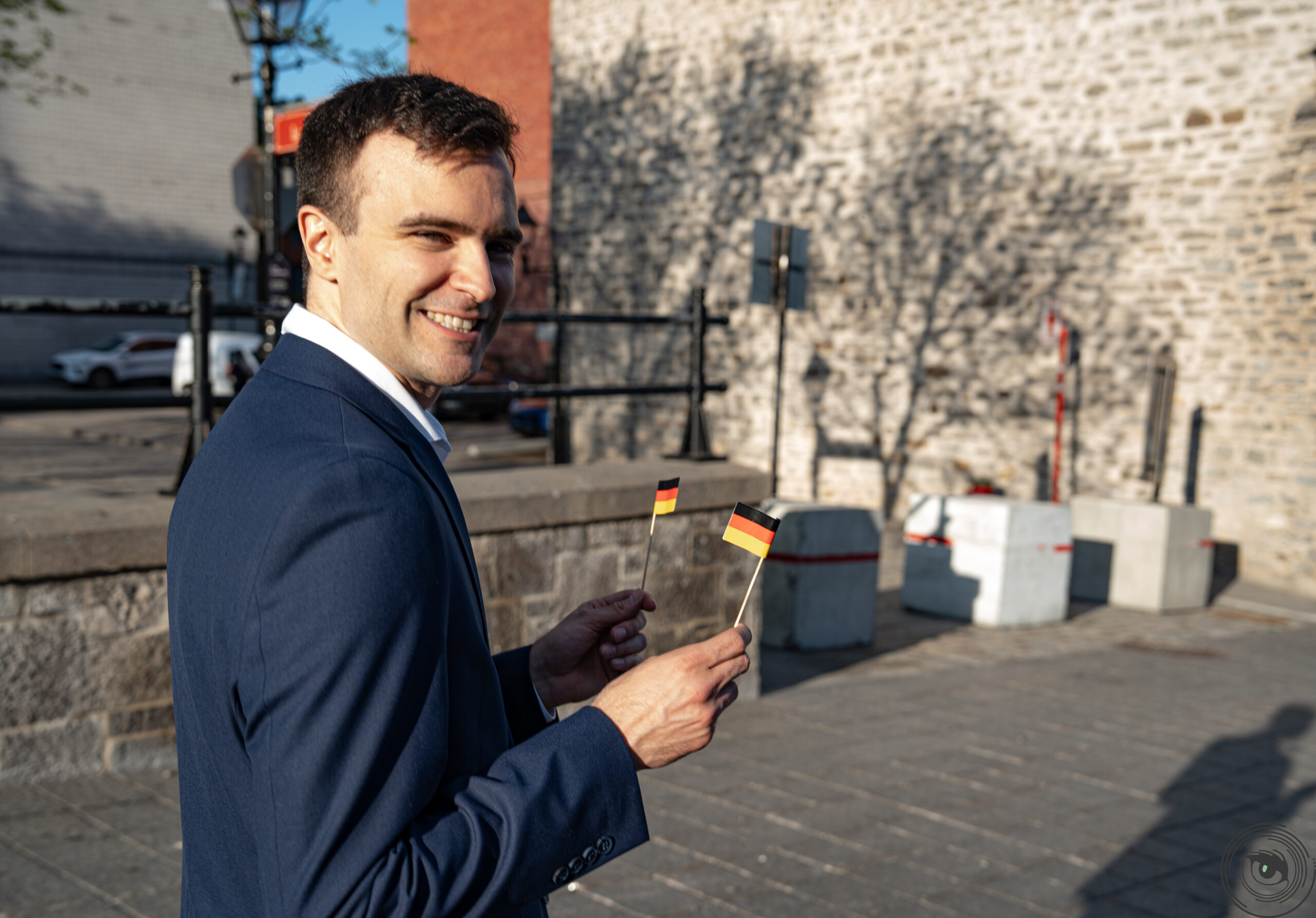 Member of the board of the Society with German flags
